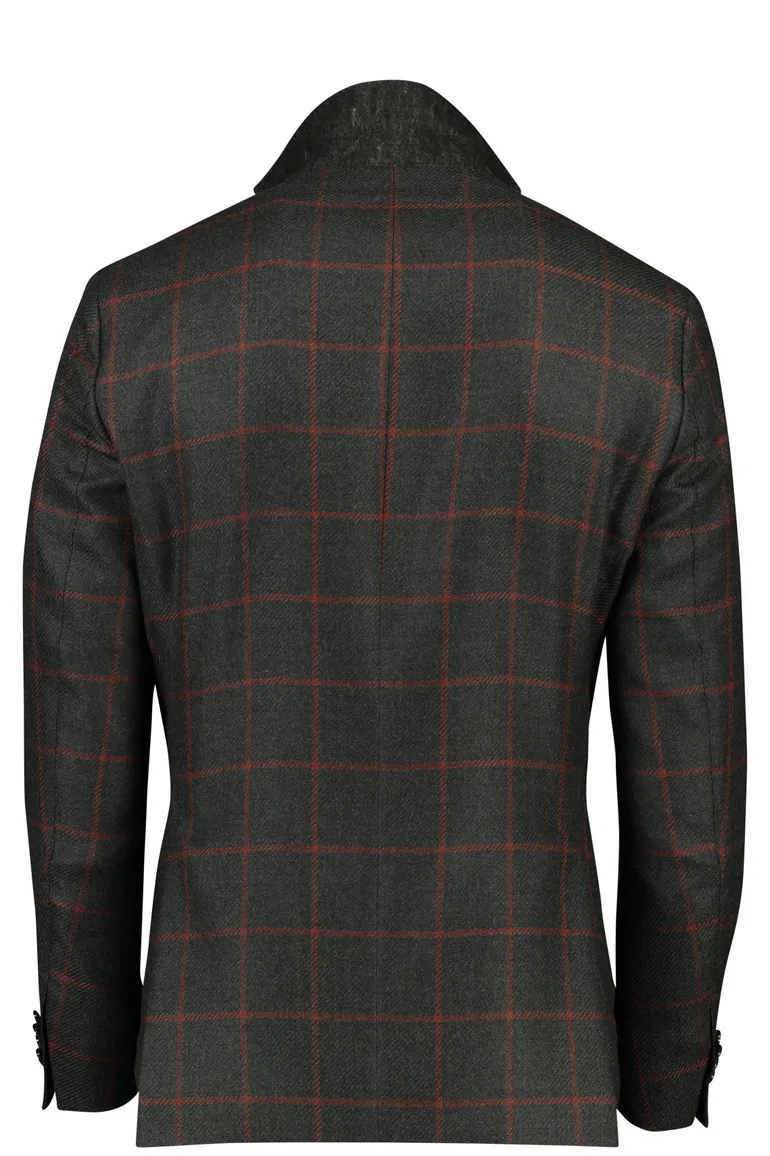 Dressler colbert groen geruit wol slim fit