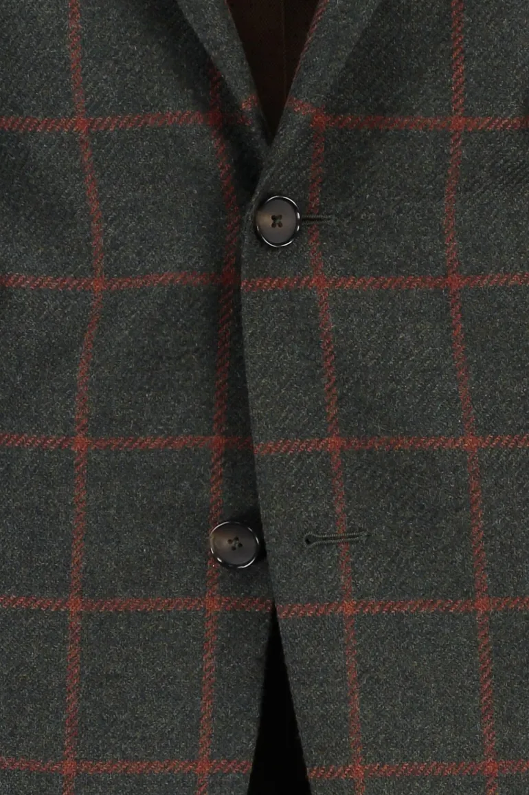 Dressler colbert groen geruit wol slim fit