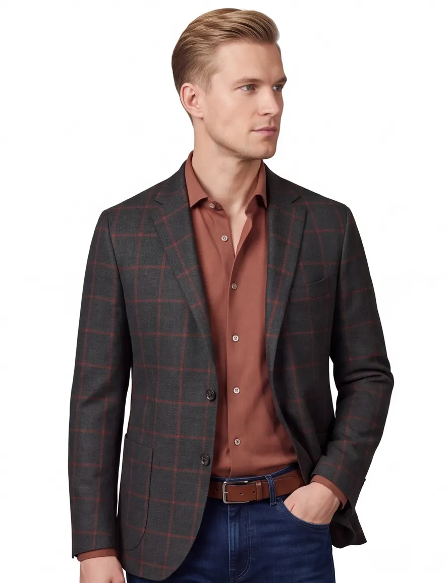 Dressler colbert donkergroen geruit wol slim fit