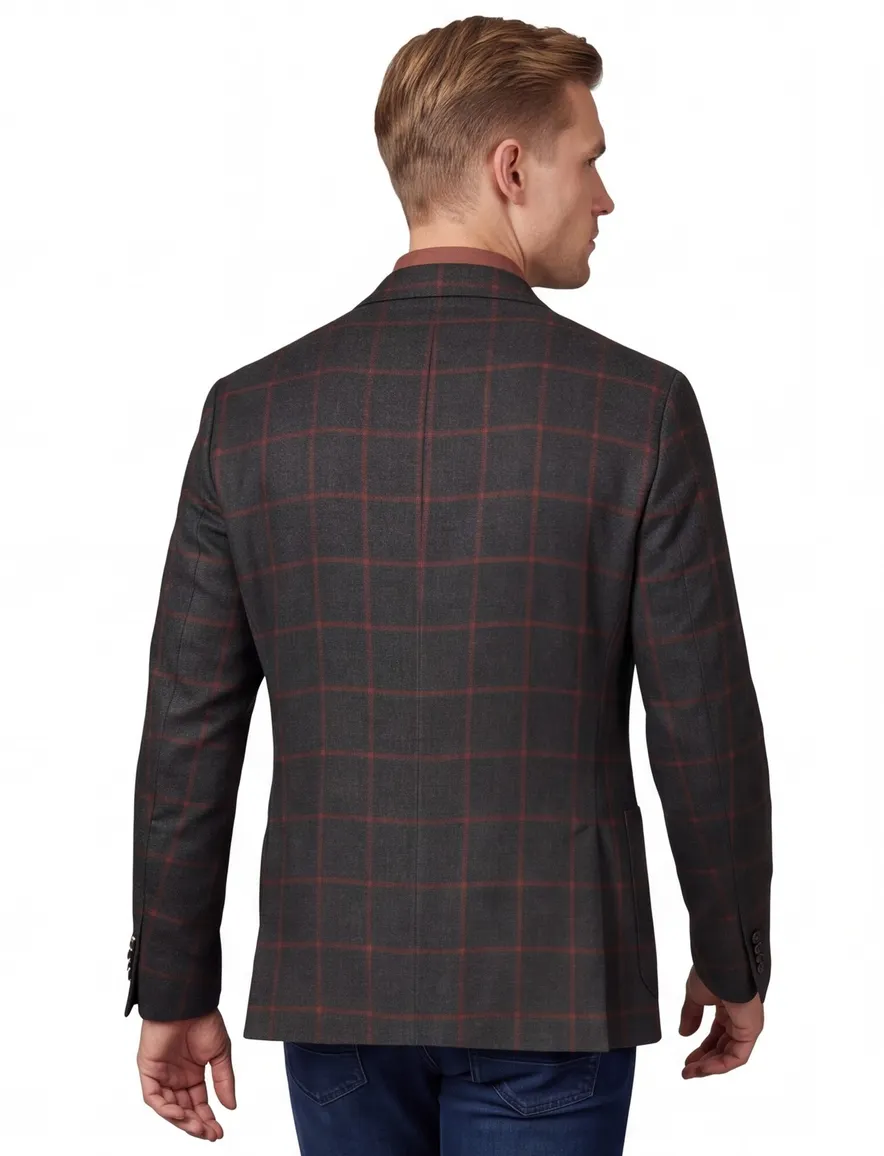 Dressler colbert donkergroen geruit wol slim fit