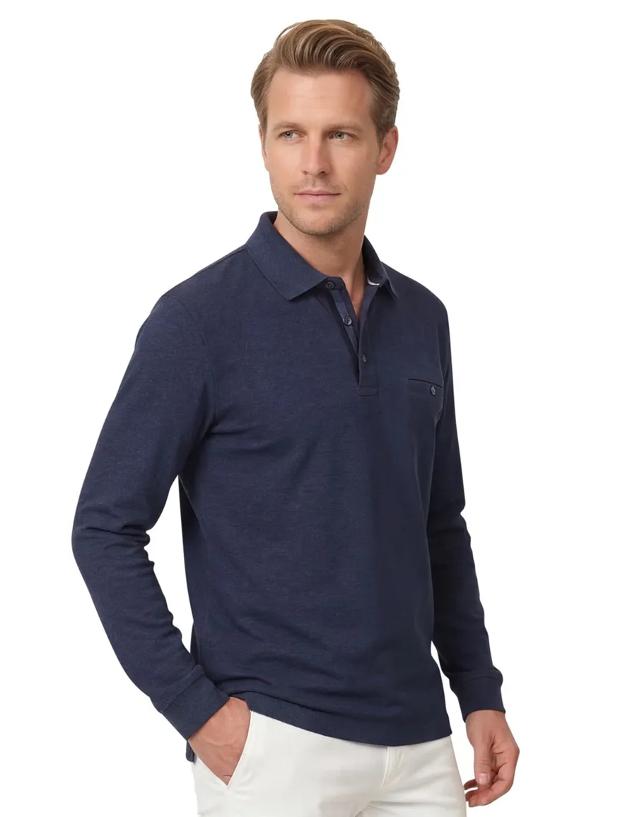 Casa Moda polo blauw 3 knoops borstzak