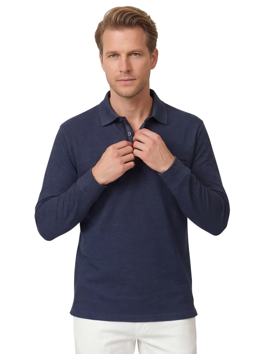 Casa Moda polo blauw 3 knoops borstzak