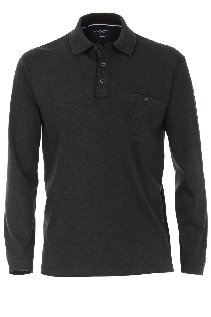 Polo lange mouw Casa Moda grijs 3 knoops