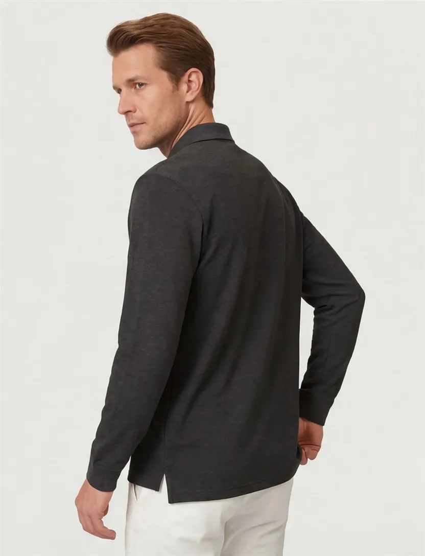 Polo lange mouw Casa Moda grijs 3 knoops