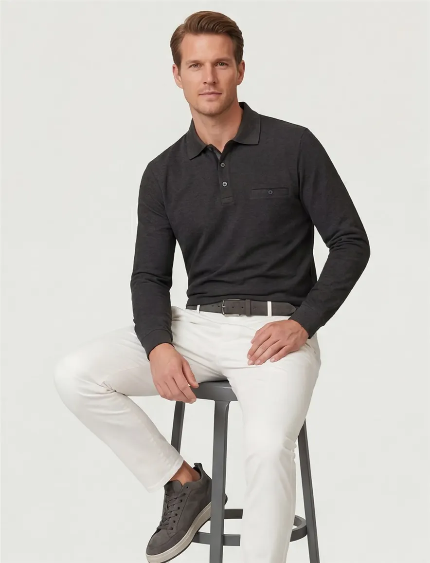 Casa Moda polo grijs met borstzak