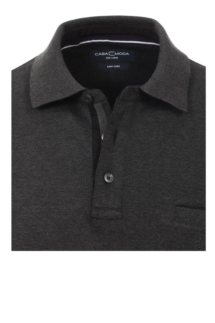 Polo lange mouw Casa Moda grijs 3 knoops
