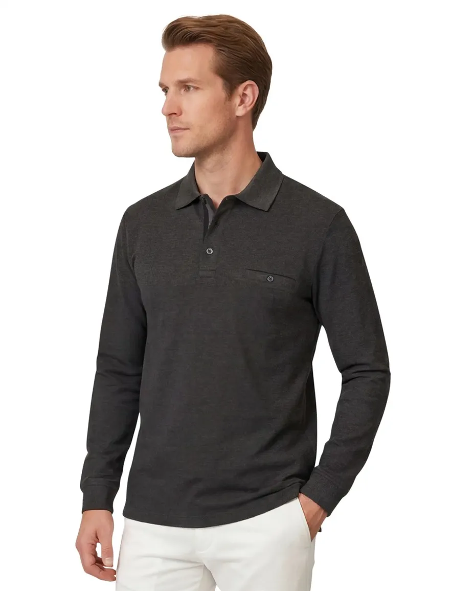 Casa Moda polo grijs met borstzak