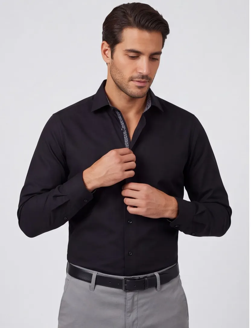 Olymp No. 6 mouwlengte 7 shirt zwart