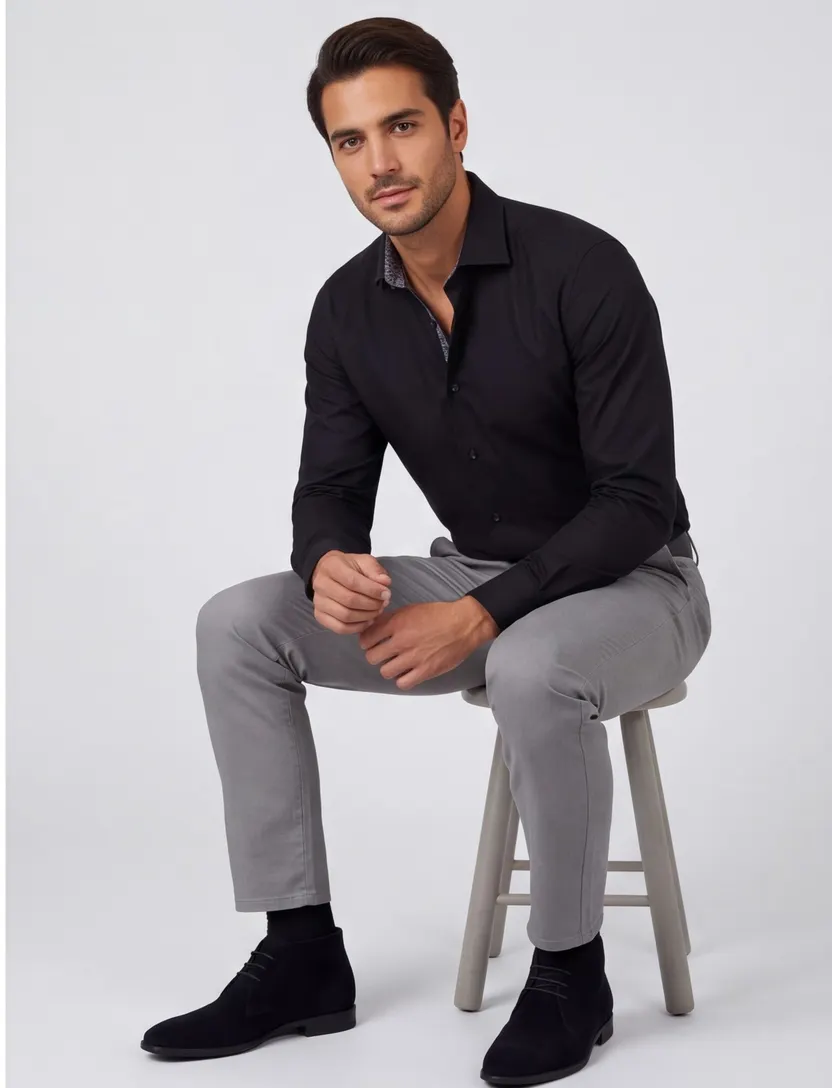 Olymp No. 6 mouwlengte 7 shirt zwart