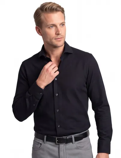 John Miller John Miller overhemd tailored fit zwart