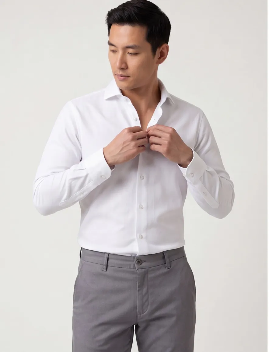 Overhemd John Miller Tailored Fit wit met cutaway boord