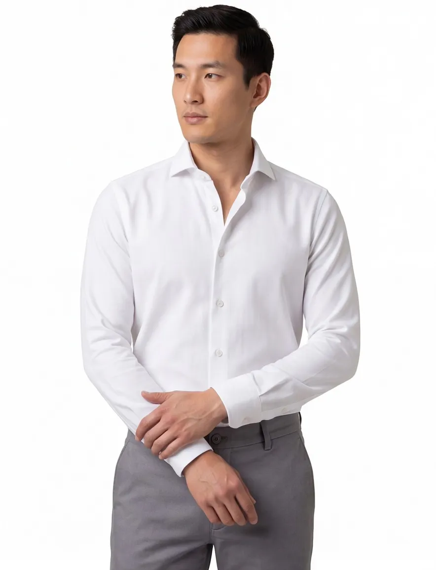 Overhemd John Miller Tailored Fit wit met cutaway boord