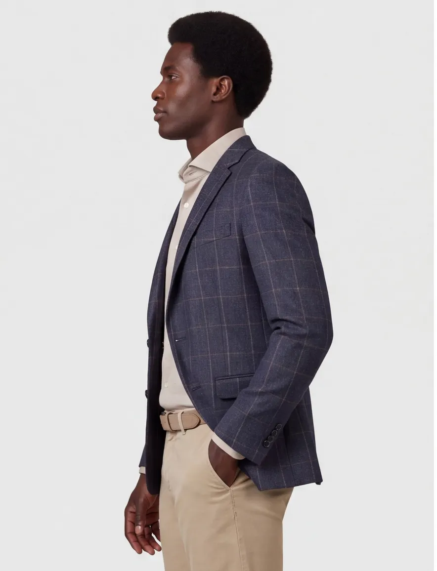 colbert Digel wol slim fit donkerblauw geruit