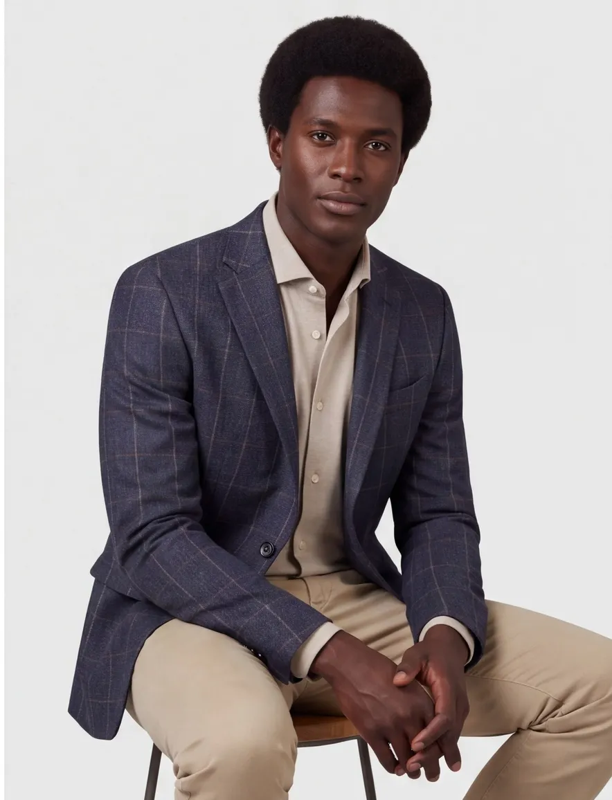 colbert Digel wol slim fit donkerblauw geruit