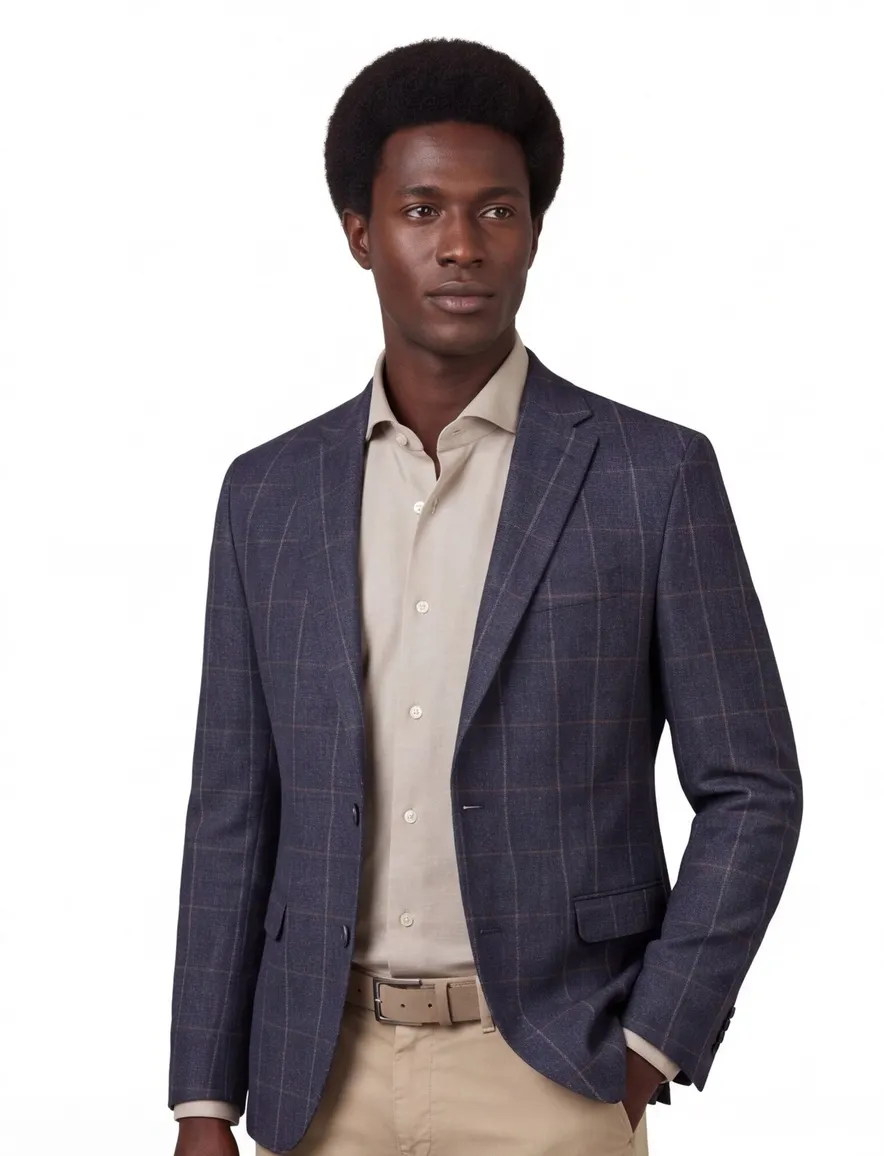 colbert Digel wol slim fit donkerblauw geruit