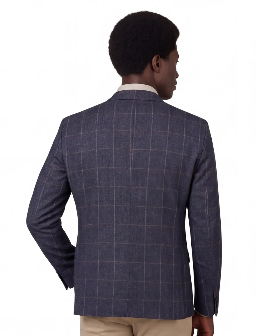 colbert Digel wol slim fit donkerblauw geruit