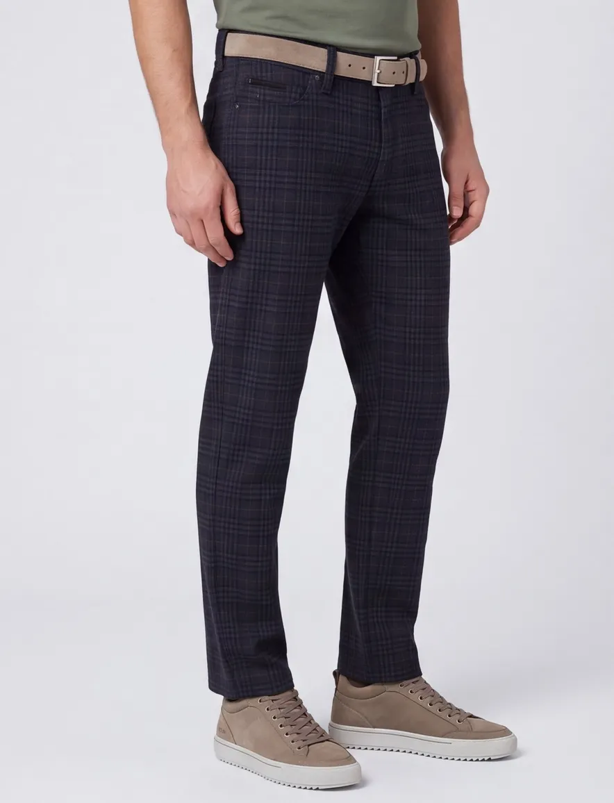 Brax 5-pocket Cadiz donkerblauw geruit