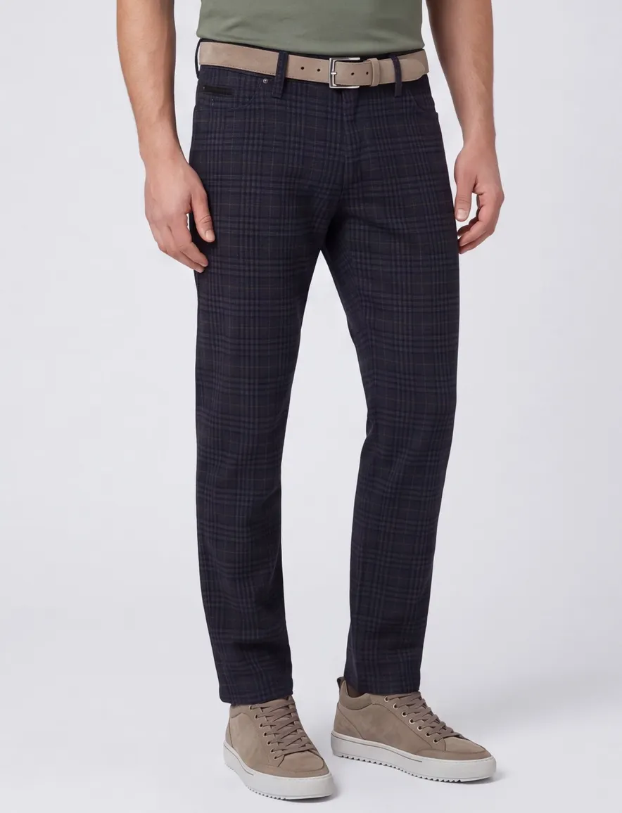 Brax 5-pocket Cadiz donkerblauw geruit