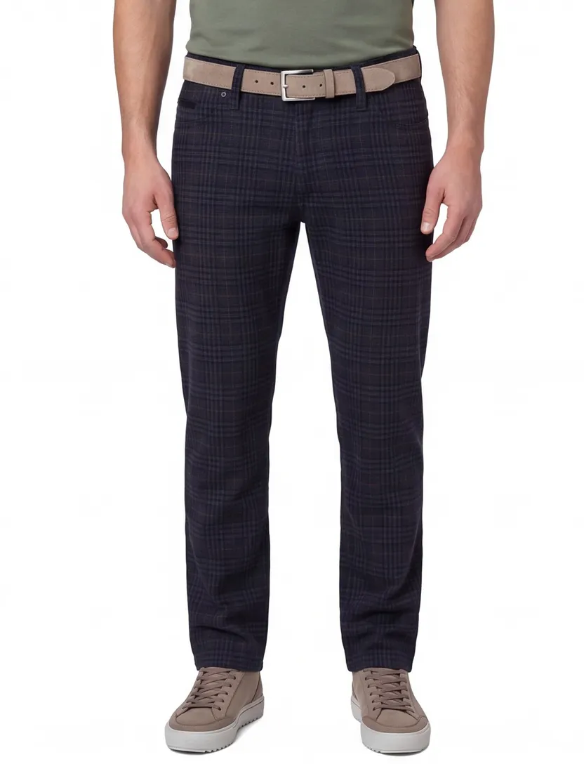 5-pocket donkerblauw geruit Brax Cadiz