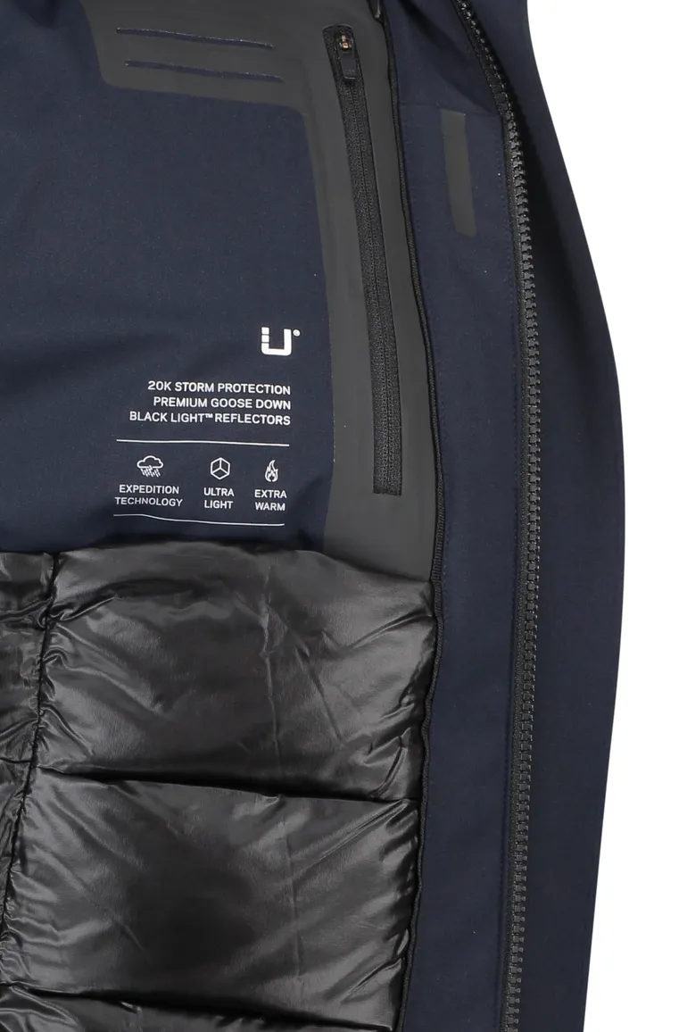 UBR winterjas donkerblauw effen rits normale fit afneembare capuchon