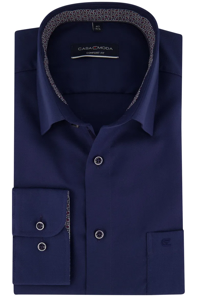 Casa Moda zakelijk overhemd wijde fit blauw effen katoen