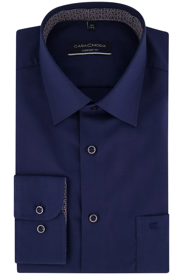 Casa Moda zakelijk overhemd wijde fit blauw effen katoen