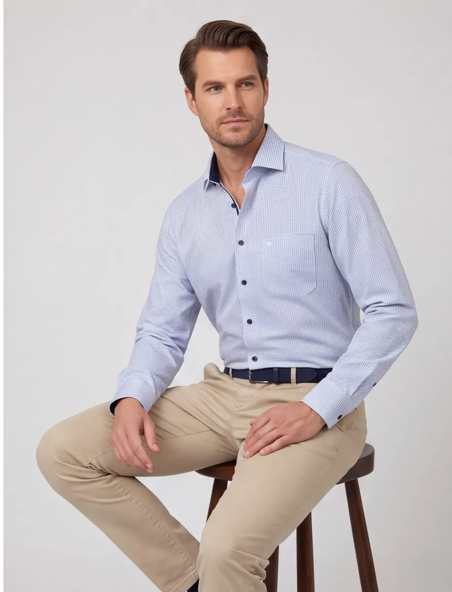 Comfort Fit overhemd Casa Moda lichtblauw wit