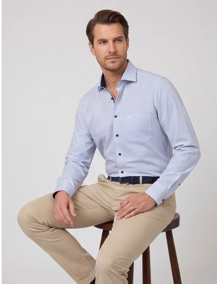 Overhemd Casa Moda blauw wit printje