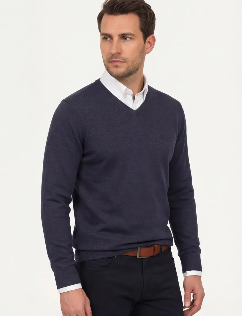 Donkerblauwe trui Casa Moda v-hals