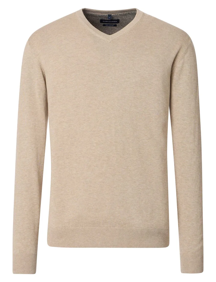 Casa Moda trui effen beige katoen wijde fit