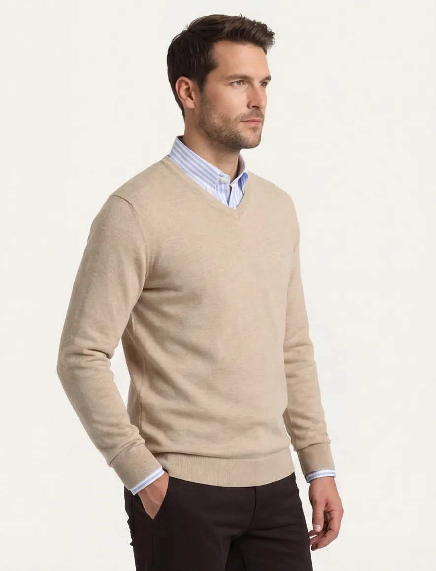 Casa Moda trui effen beige katoen wijde fit
