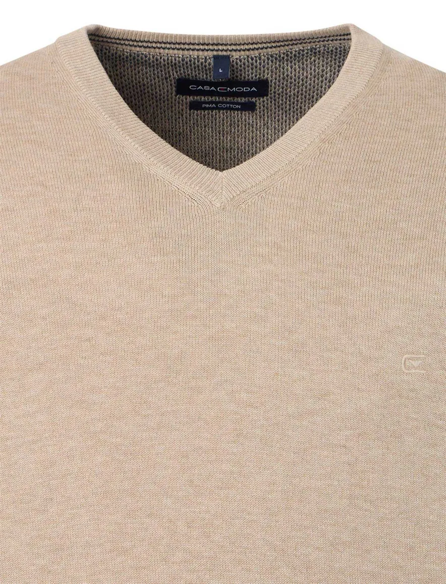 Casa Moda trui effen beige katoen wijde fit
