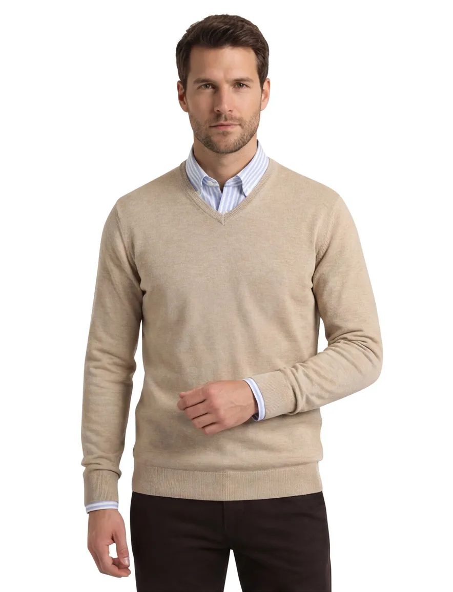Casa Moda trui effen beige katoen wijde fit