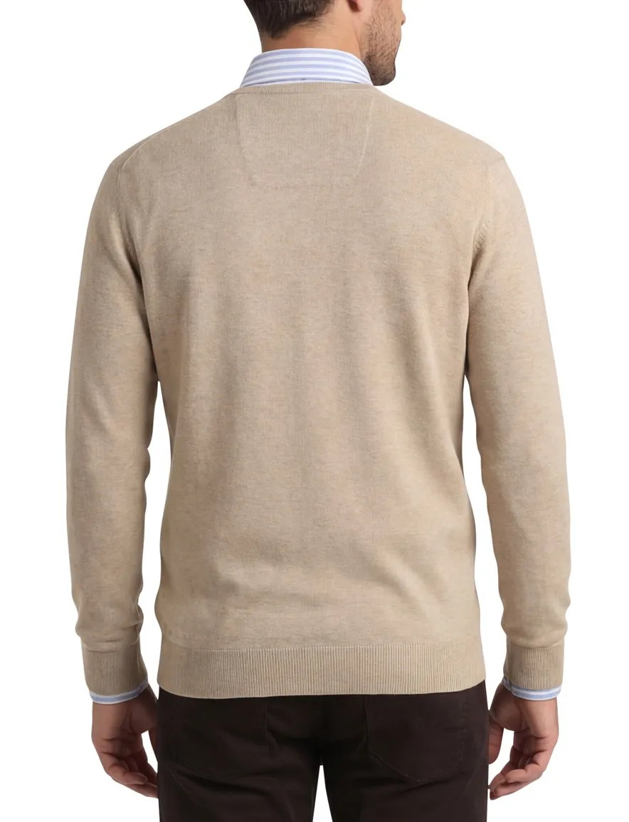 Casa Moda trui effen beige katoen wijde fit