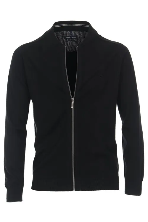 Casa Moda vest zwart uni met rits wijde fit