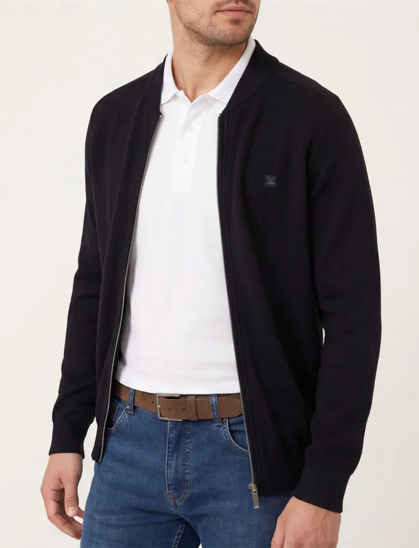 Casa Moda vest zwart uni met rits wijde fit
