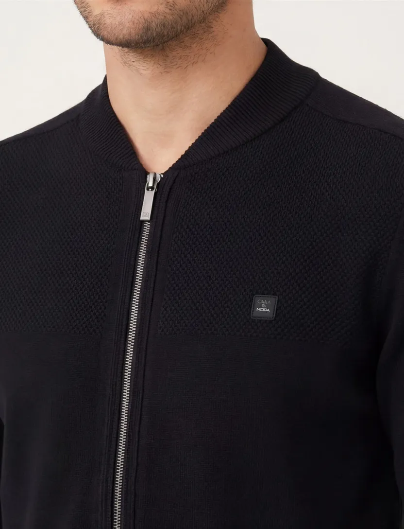 Casa Moda vest zwart uni met rits wijde fit
