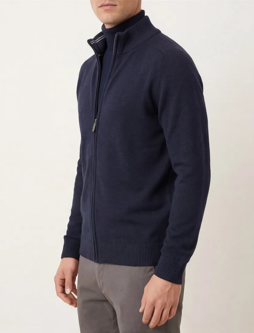 Casa Moda vest navy rits effen katoen opstaande kraag wijde fit