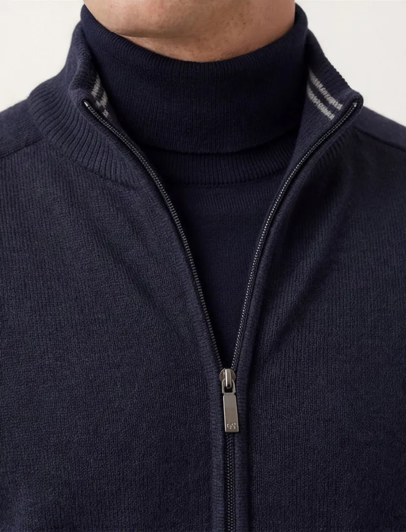 Casa Moda vest navy rits effen katoen opstaande kraag wijde fit
