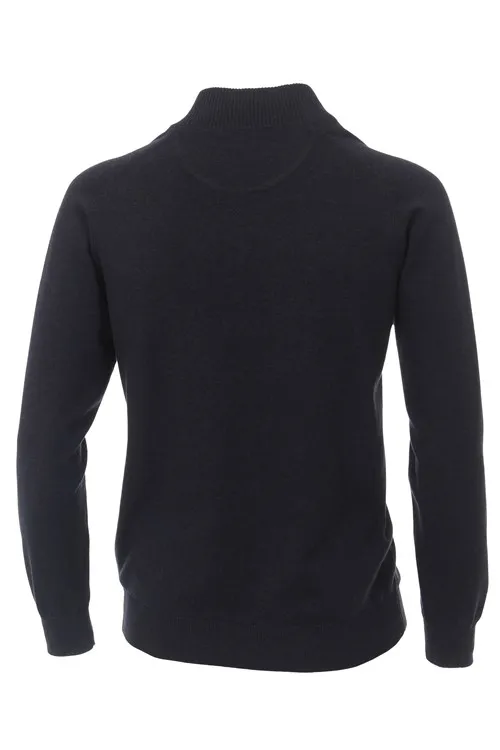 Casa Moda vest navy rits effen katoen opstaande kraag wijde fit