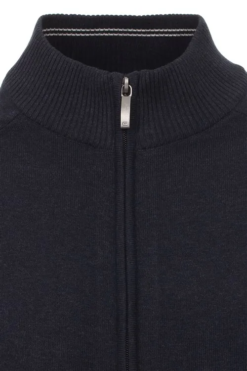 Casa Moda vest navy rits effen katoen opstaande kraag wijde fit