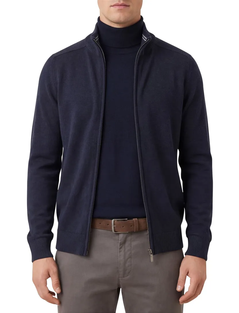 Casa Moda vest navy rits effen katoen opstaande kraag wijde fit