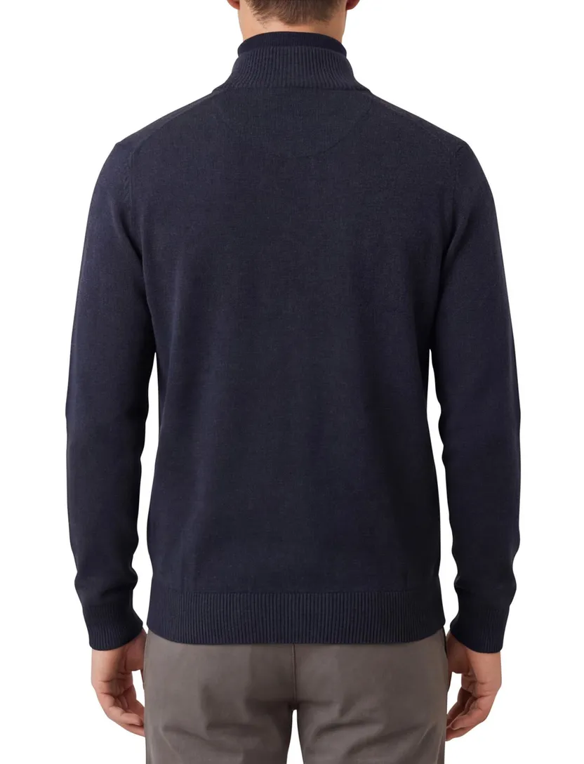 Casa Moda vest navy rits effen katoen opstaande kraag wijde fit