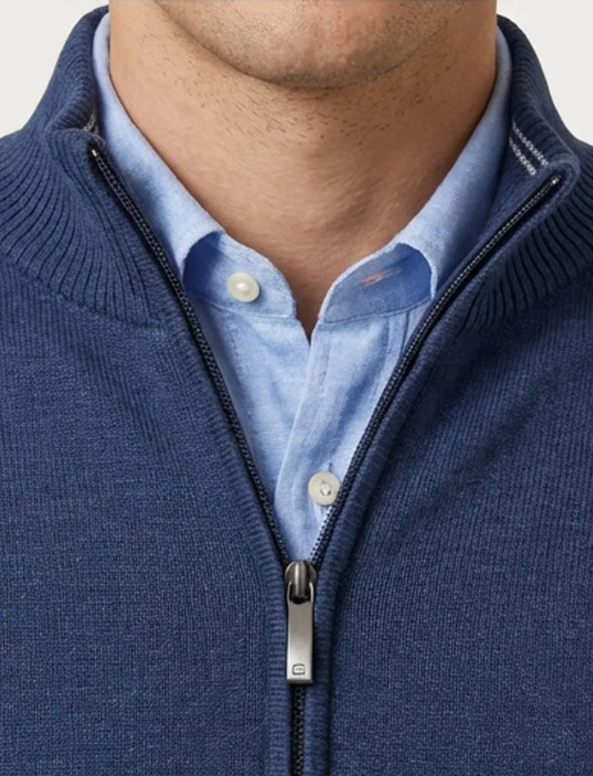 Casa Moda vest donkerblauw rits effen katoen opstaande kraag wijde fit