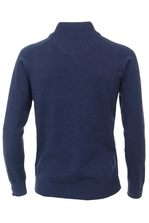 Casa Moda vest donkerblauw rits effen katoen opstaande kraag wijde fit