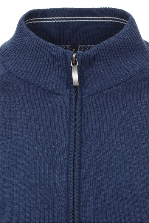 Casa Moda vest donkerblauw rits effen katoen opstaande kraag wijde fit