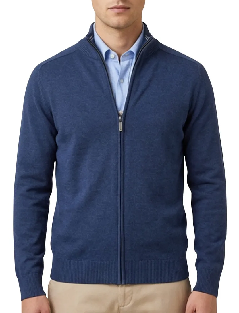 Casa Moda vest donkerblauw rits effen katoen opstaande kraag wijde fit