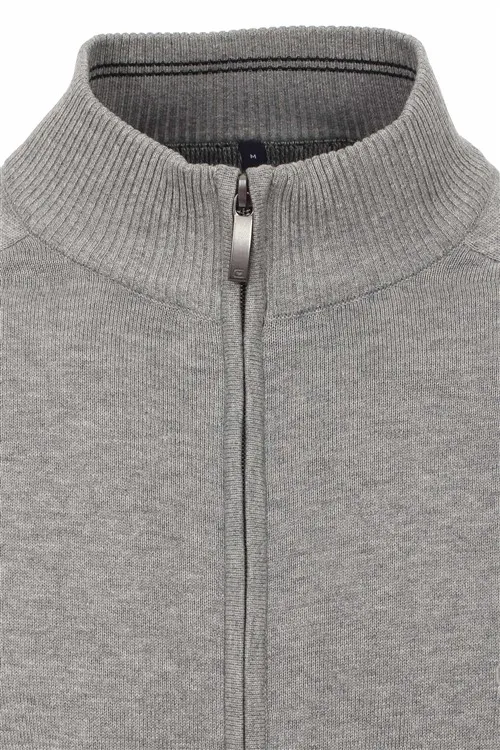 Casa Moda Vest grijs uni met rits wijde fit