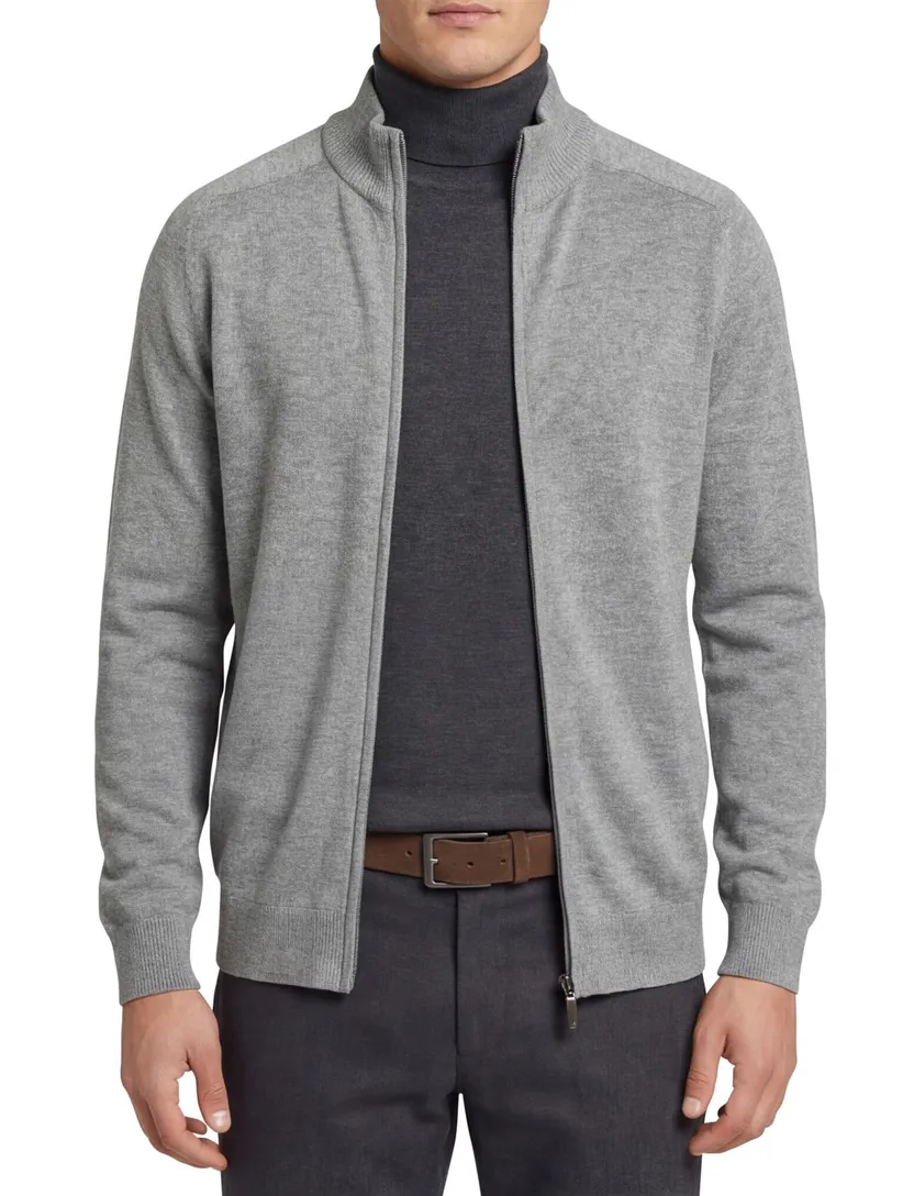 Casa Moda Vest grijs uni met rits wijde fit