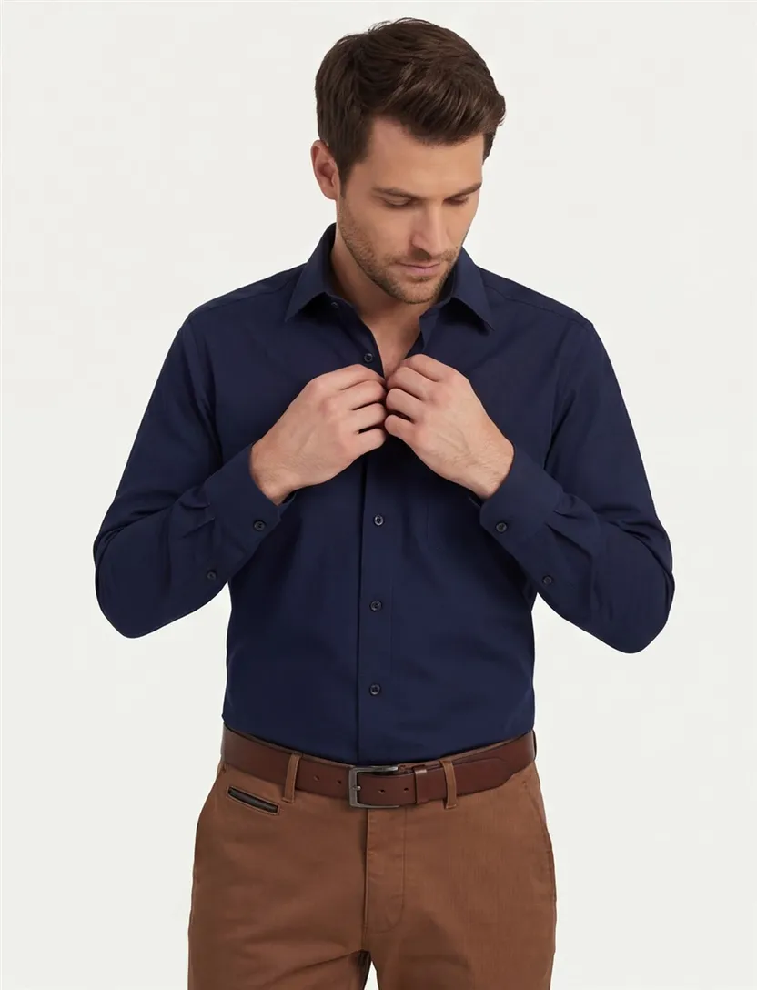 Casa Moda overhemd navy Comfort Fit met borstzak